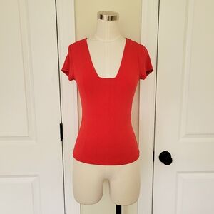 Vtg Vol. 1 Red Square Neck Short Slv Tee Retro Y2k Stretchy Sexy College Festive